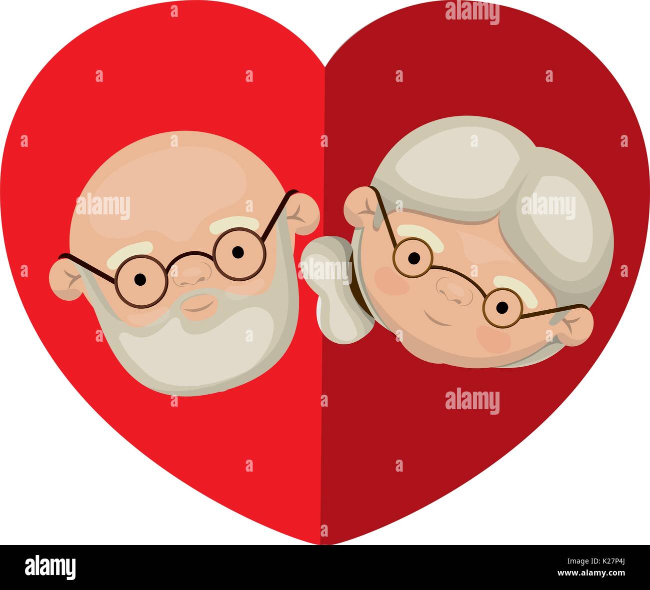 Fond blanc de forme de coeur de couleur carte de souhaits avec caricature  visage de grand-père chauve avec barbe et cheveux recueillis côté avec  grand-mère Image Vectorielle Stock - Alamy