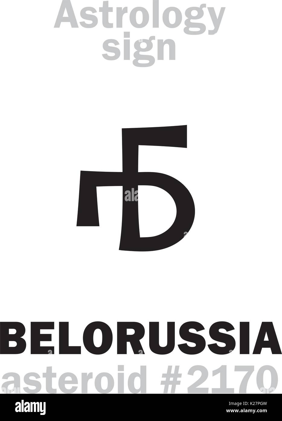 Alphabet d'astrologie : Biélorussie, # 2170 astéroïde. Caractères hiéroglyphes signe (symbole unique). Illustration de Vecteur