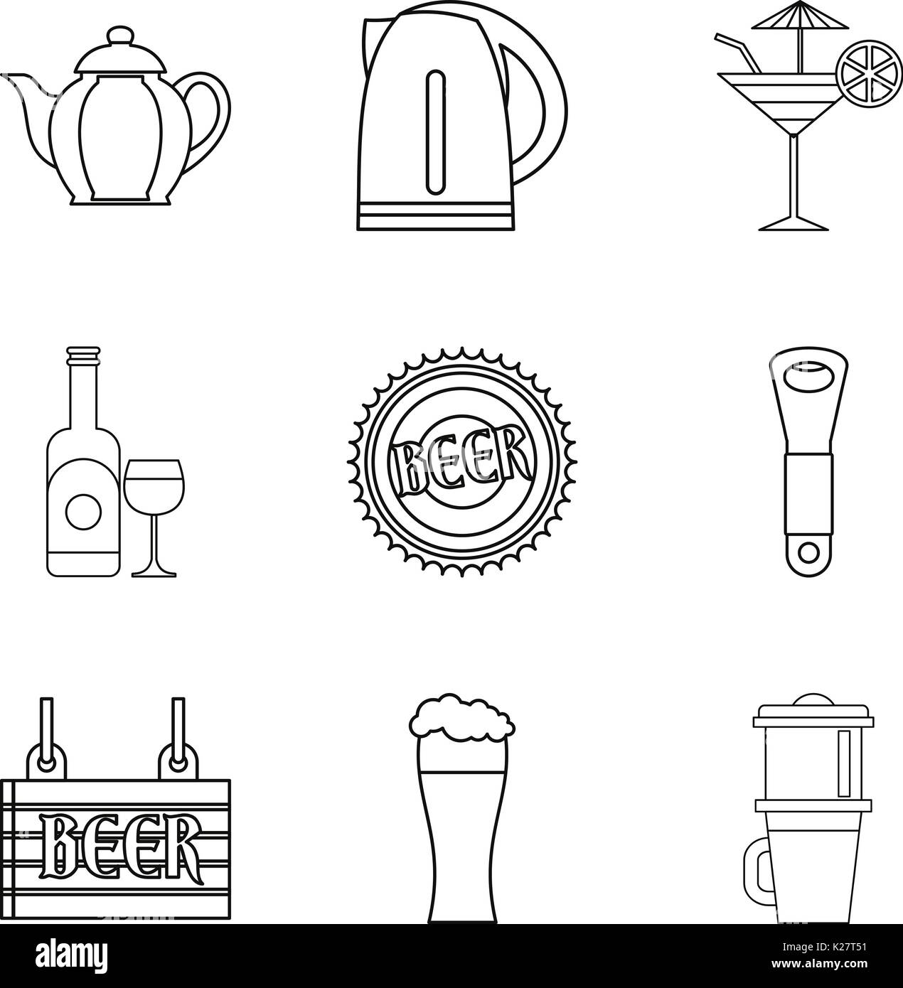 Drunken binge icons set style du contour, Illustration de Vecteur