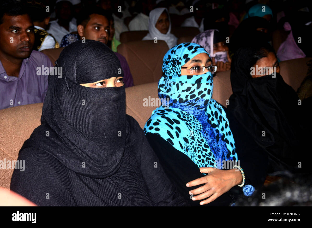 Kolkata, Inde. Août 28, 2017. Les femmes musulmanes indiennes participent à la manifestation programme d'Jamat-Ulema-E-Hind contre verdict de Cour suprême pour arrêter le système Triple Talâq à Kolkata. Jamat-Ulema de militant-e-Hind proteste contre le verdict de la Cour suprême à Mahajati système Triple Talâq Sadan le 28 août 2017 à Calcutta. Credit : Saikat Paul/Pacific Press/Alamy Live News Banque D'Images