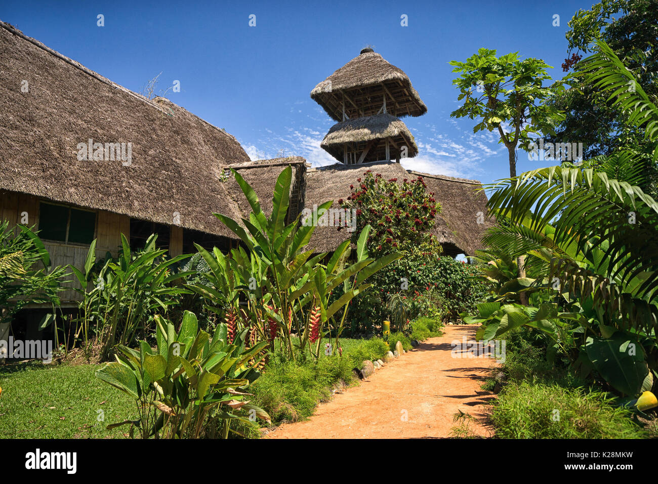 6 juin 2017, l'Équateur Misahualli : Bâtiments écologiques faites de bambou dans la région amazonienne Banque D'Images