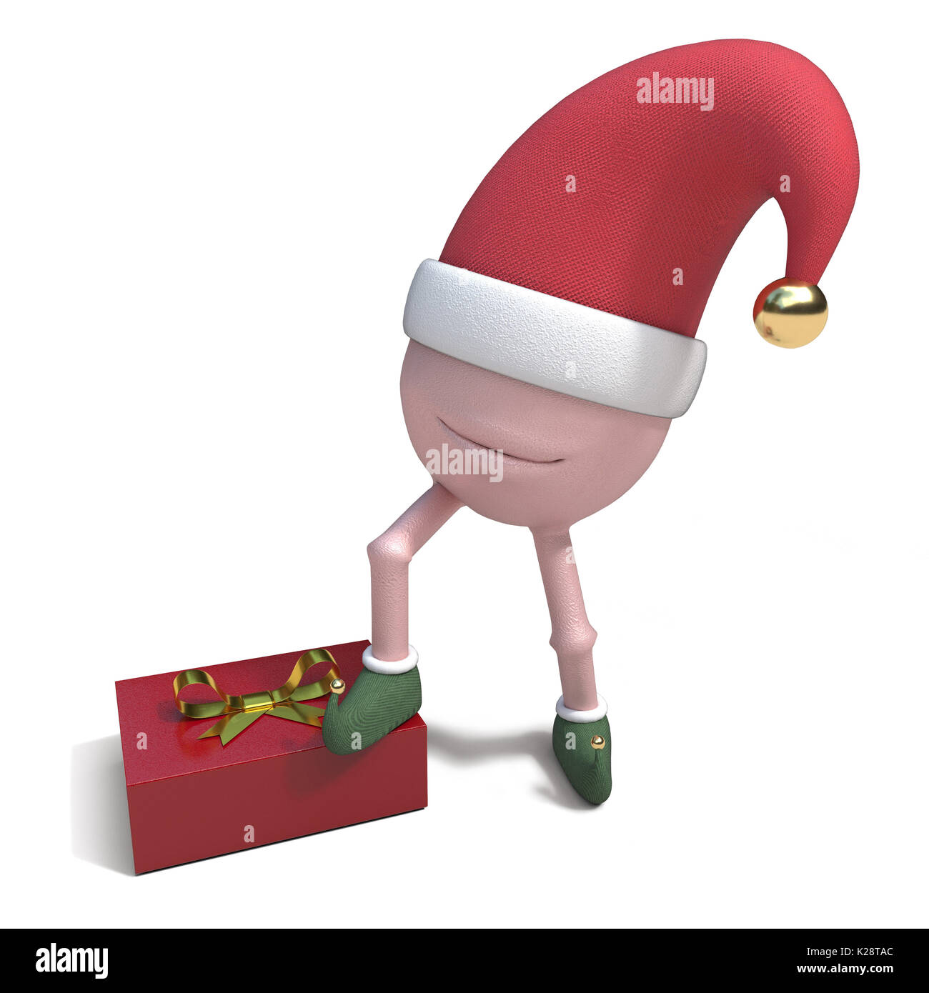 3D illustration de personnage en chapeau et des bottes de Noël avec un gift wrapped present Banque D'Images