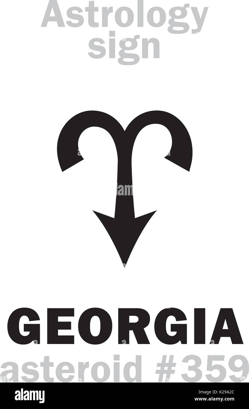 Alphabet d'astrologie : la Géorgie, l'astéroïde n°359. Caractères hiéroglyphes signe (symbole unique). Illustration de Vecteur