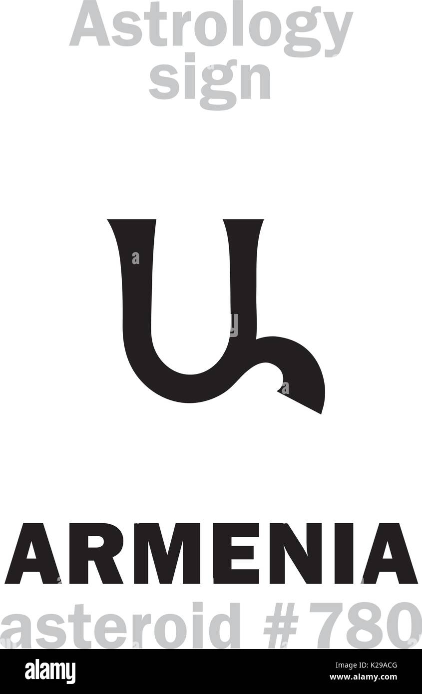 Alphabet d'astrologie : l'Arménie, l'astéroïde n°780. Caractères hiéroglyphes signe (symbole unique). Illustration de Vecteur