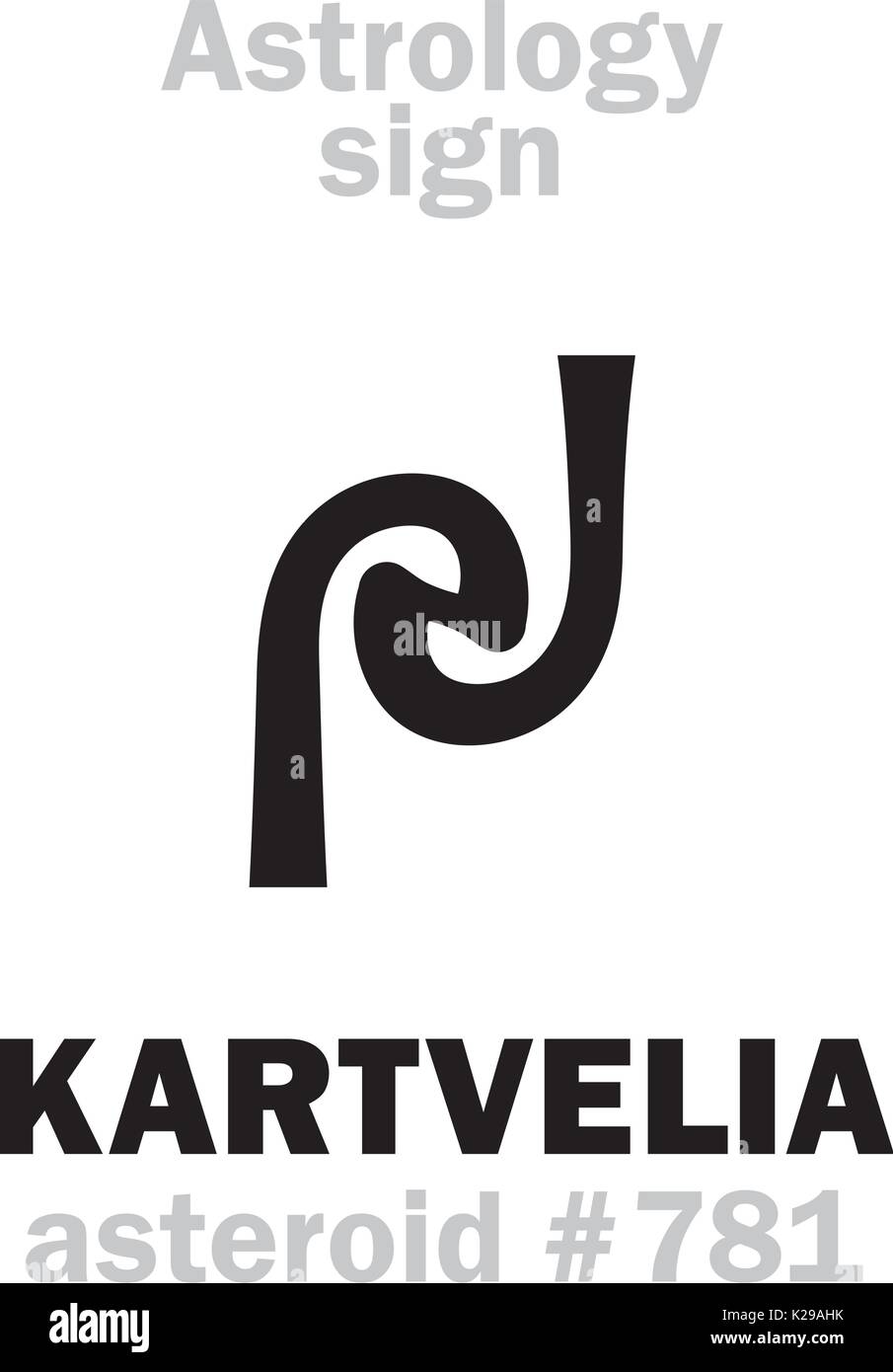 Alphabet d'astrologie : KARTVELIA, astéroïde # 781. Caractères hiéroglyphes signe (symbole unique). Illustration de Vecteur
