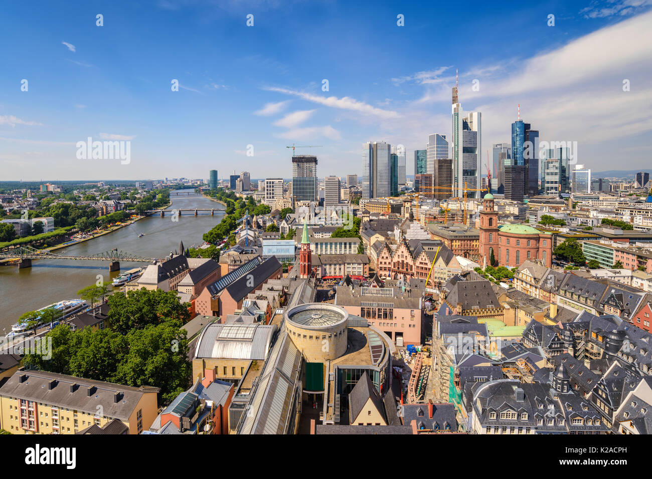 Haut de Francfort angel voir l'horizon de la ville, Frankfurt, Allemagne Banque D'Images