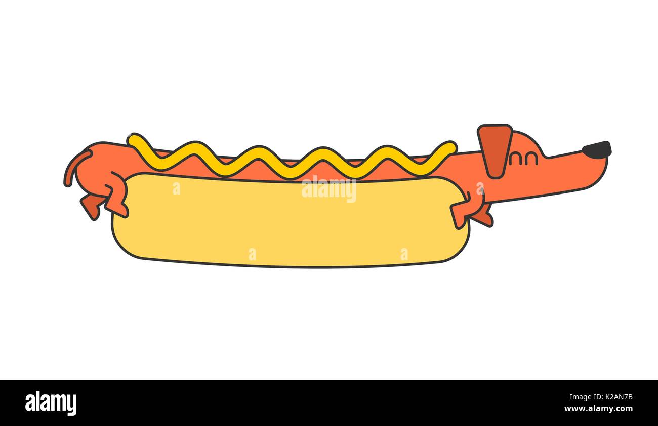 Teckel hot dog et hamburger. Le ketchup et la moutarde. Fast food animal Illustration de Vecteur