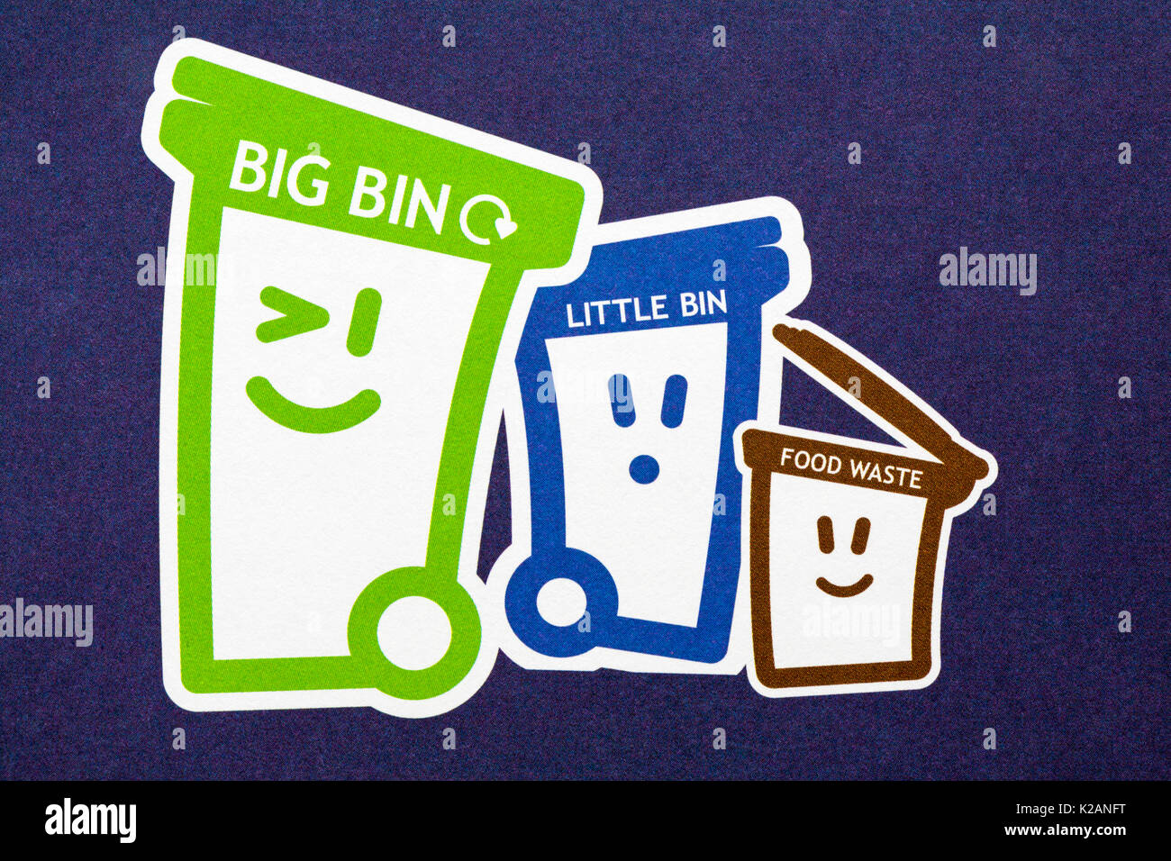 Détail sur le recyclage de ce dépliant présente Big Ben, peu de déchets alimentaires et bin bin Banque D'Images