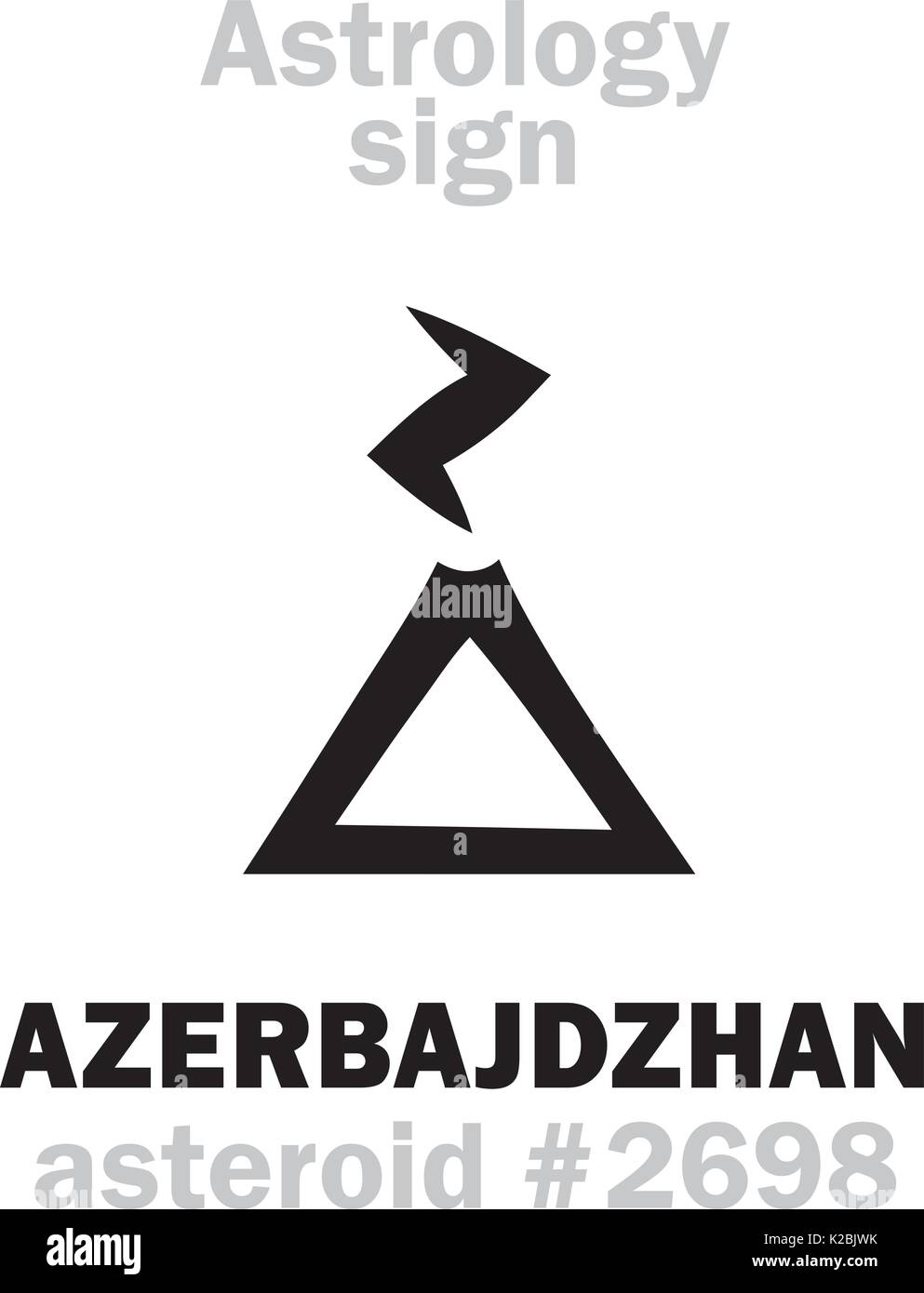 Alphabet d'astrologie : AZERBAJDZHAN, astéroïde # 2698. Caractères hiéroglyphes signe (symbole unique). Illustration de Vecteur