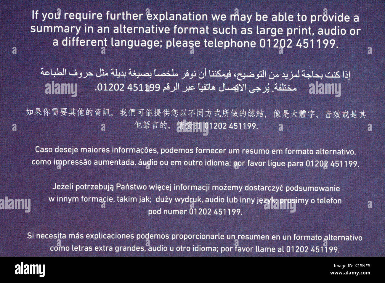 Détails sur la correspondance du Conseil de Bournemouth sur le recyclage dans de nombreuses langues différentes dans plusieurs langues Banque D'Images