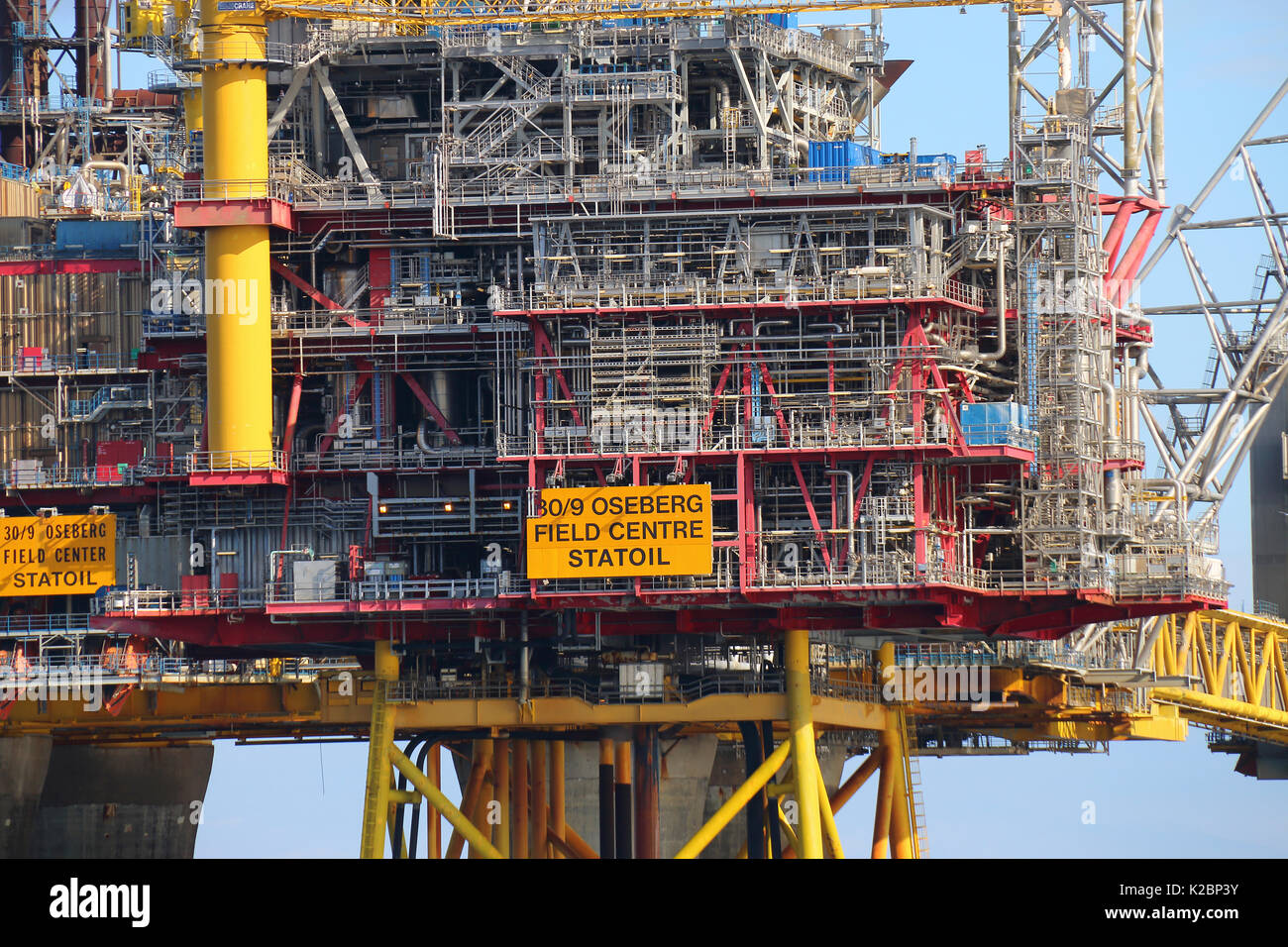 Close up de la plate-forme de l'Oseberg Oilfield, Mer du Nord, mai 2015. Banque D'Images