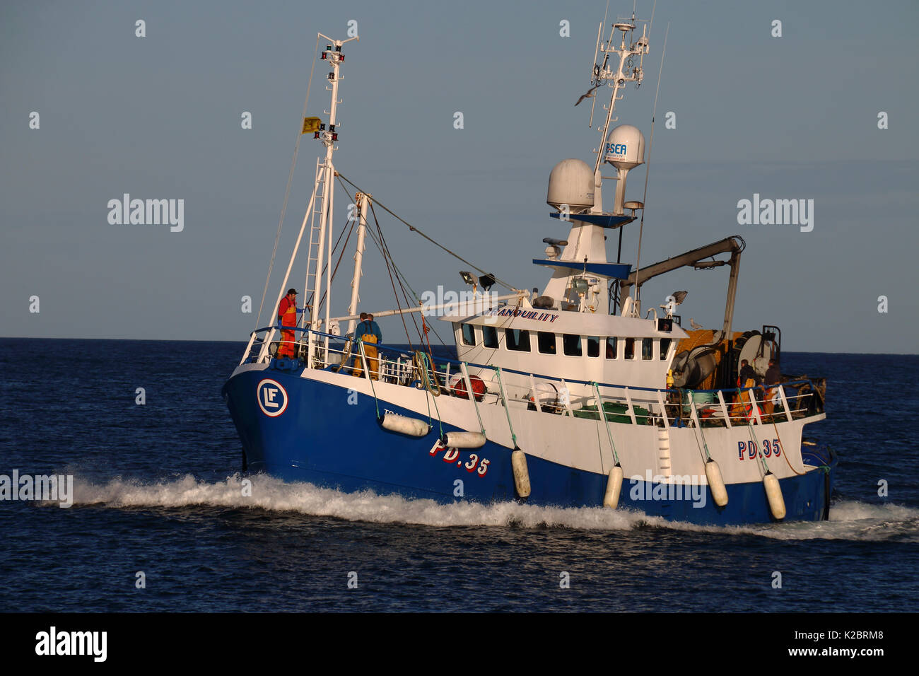 Bateau de pêche 'tranquillité', Mer du Nord, septembre 2014. Tous les non-usages de rédaction doivent être effacés individuellement. Banque D'Images