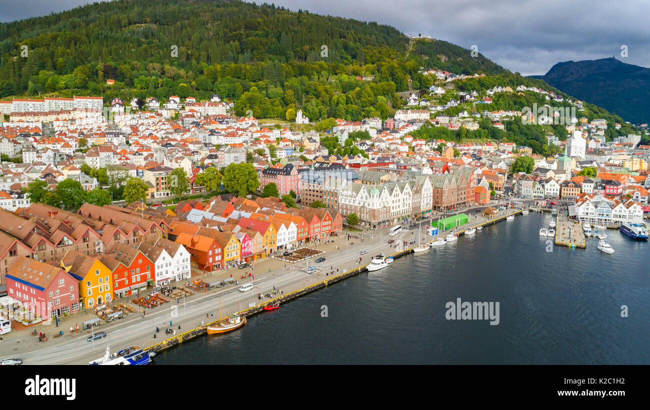 Vue aérienne de la vieille ville de Bergen. Bergen, Norvège. Banque D'Images