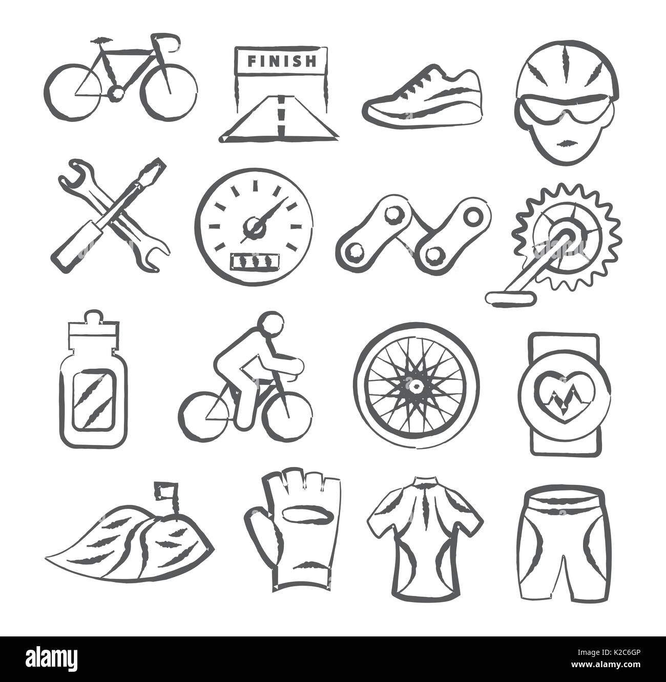 Cycliste Doodle Icons Illustration de Vecteur