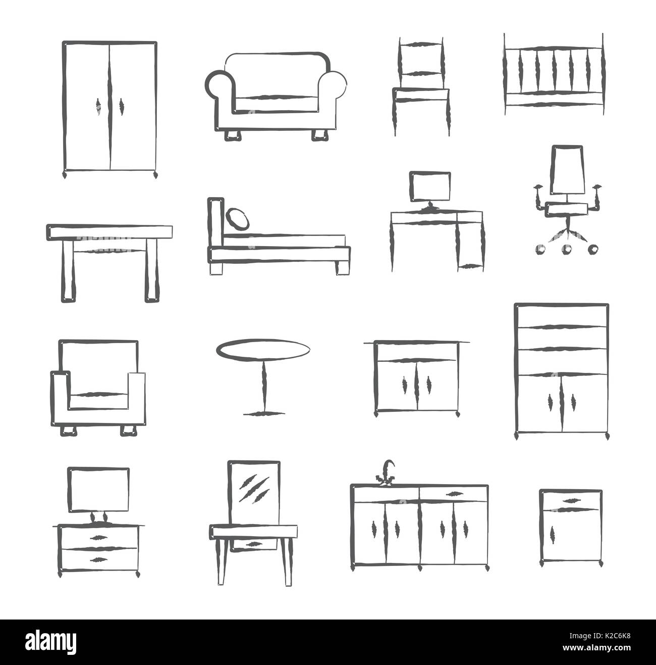 Doodle meubles icônes Illustration de Vecteur