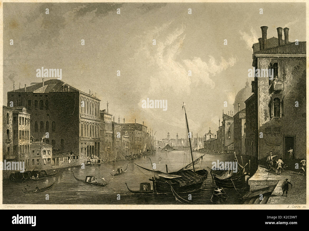 C Antique gravure1860, "Rio dei Libreri près à l' à Venise, Italie à partir de la peinture de Giovanni Antonio Canal. SOURCE : gravure originale. Banque D'Images
