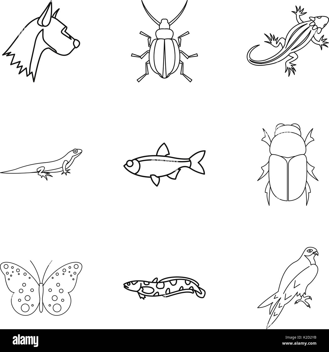 Coccinelle en bois, style contour icons set Illustration de Vecteur