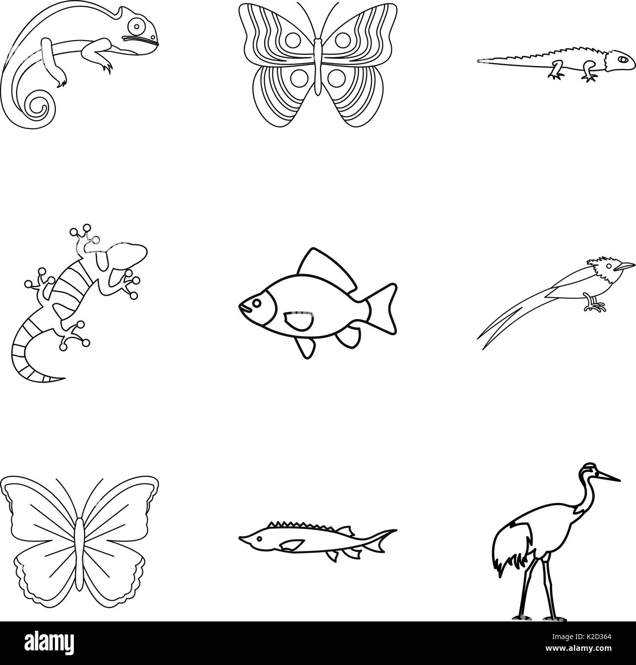 Lacertian icons set style du contour, Illustration de Vecteur