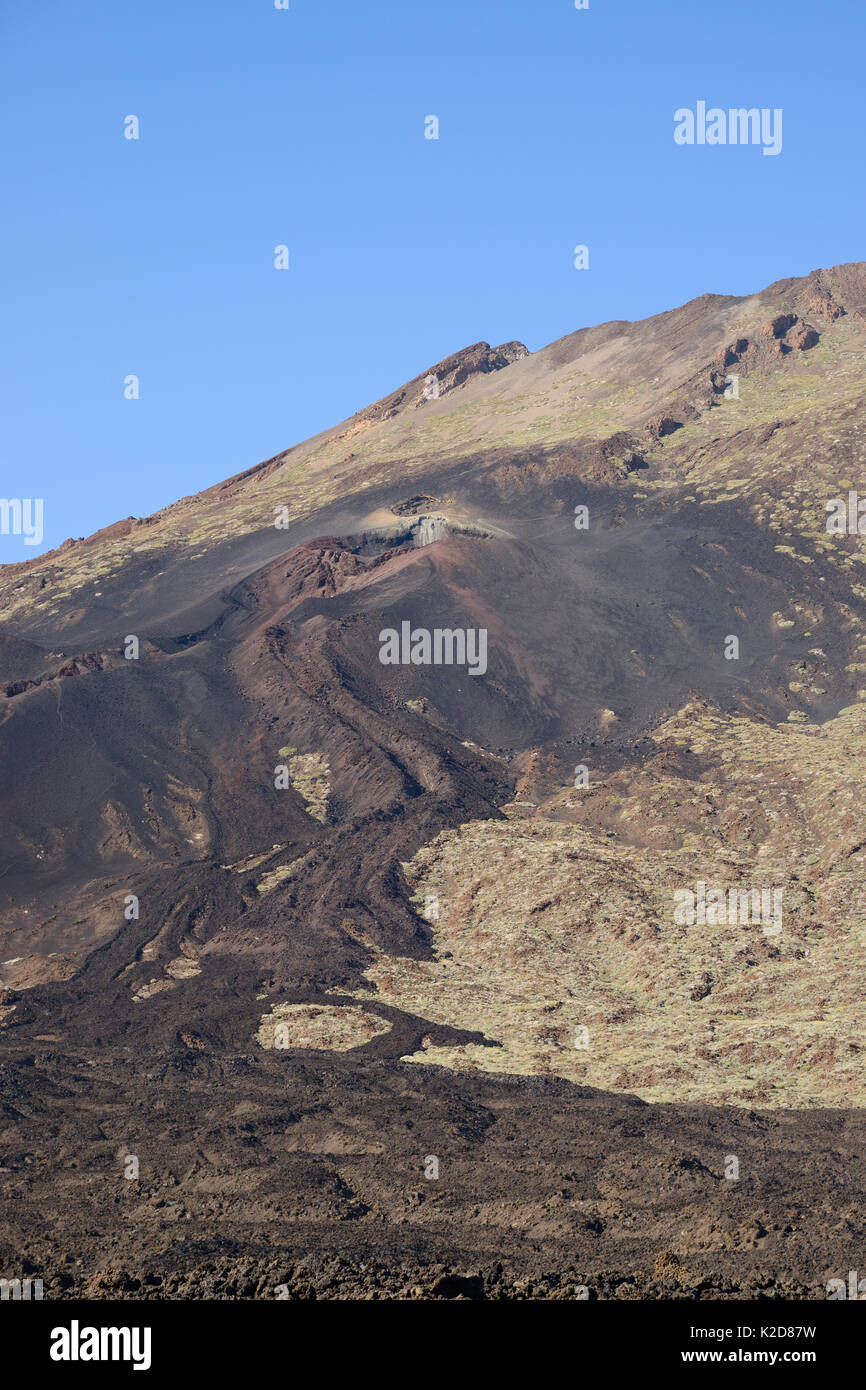 Les flux de lave volcanique de la 'vieille Peak / Pico Viejo' sur le mont Teide, le Parc National du Teide, Tenerife, Canaries, mai. Banque D'Images