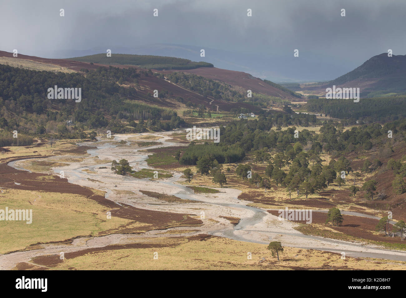 Glenfeshie supérieure à la fin de l'hiver, le Parc National de Cairngorms, en Écosse. Mai 2013. Banque D'Images