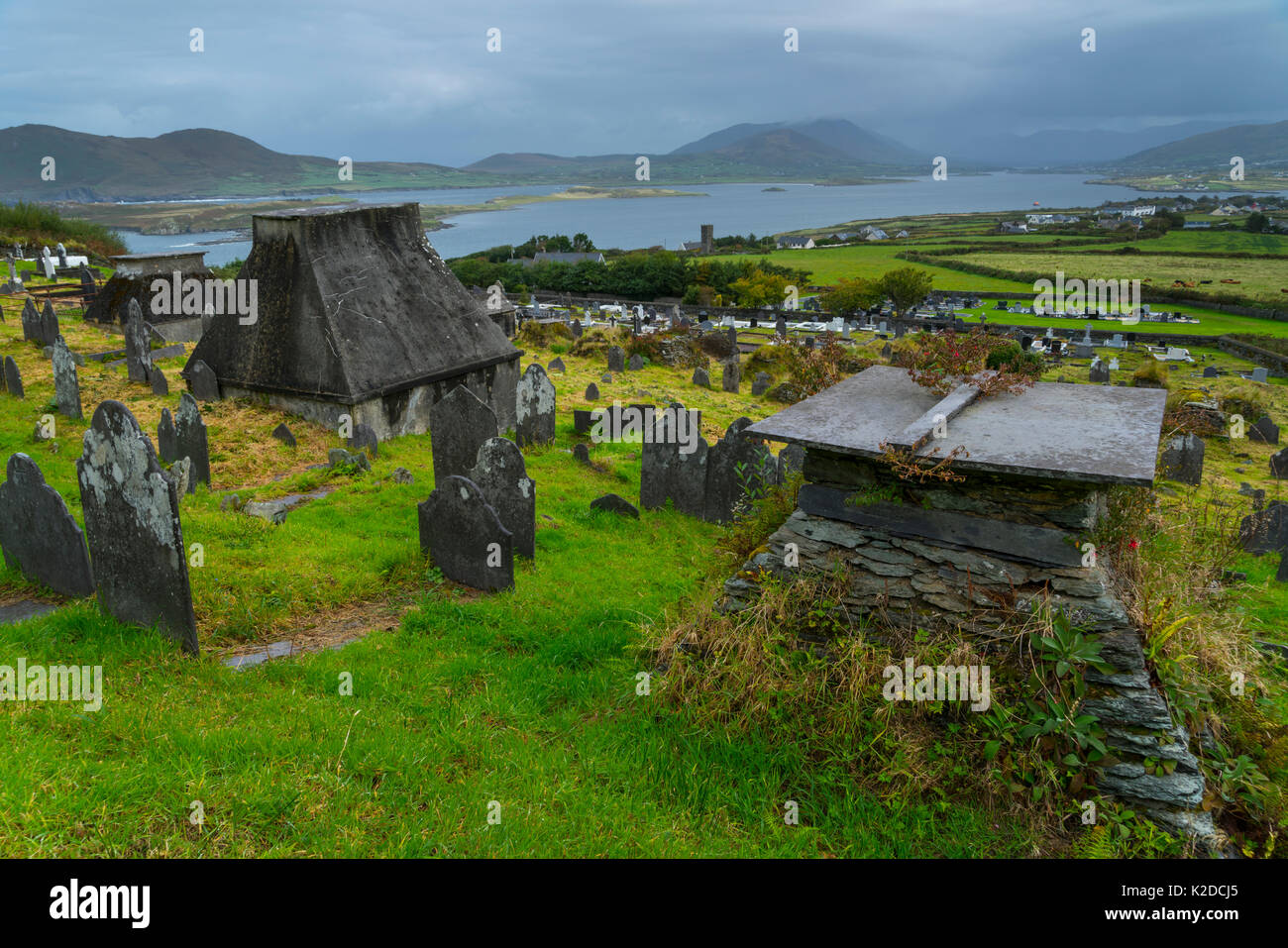 Sewen cimetière, l'île de Valentia, Iveragh, comté de Kerry, Irlande, Europe. Septembre 2015. Banque D'Images