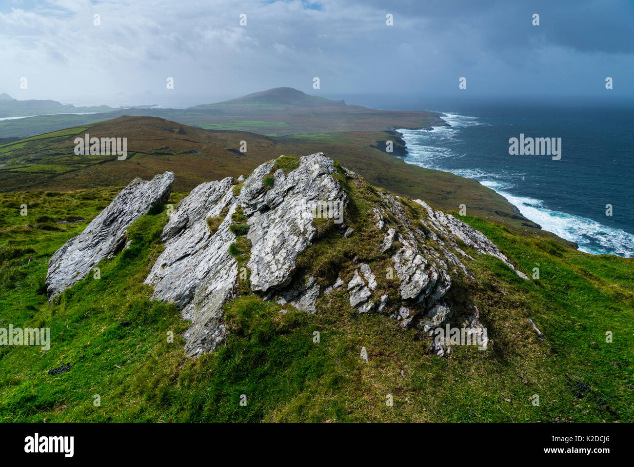 Bray Head vue depuis la montagne Geokaun, Valentia Island, Iveragh, comté de Kerry, Irlande, Europe. Septembre 2015. Banque D'Images