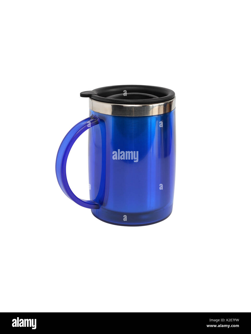 Moderne Bleu petit thermos isolé sur blanc avec clipping path Banque D'Images