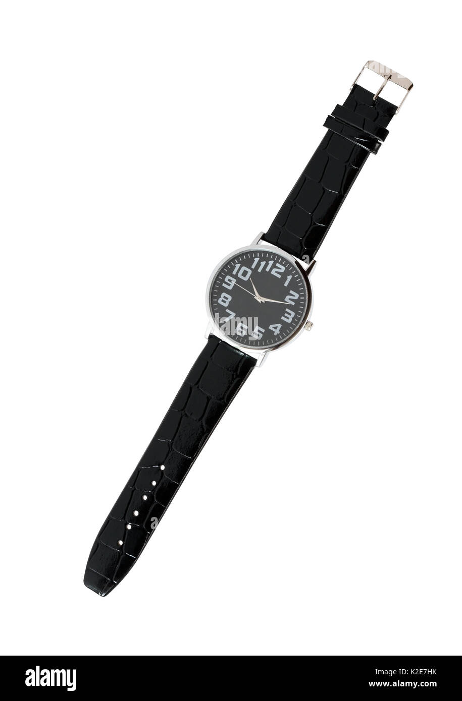 Montre-bracelet moderne avec horloge noir sur fond blanc. isolated with clipping path Banque D'Images
