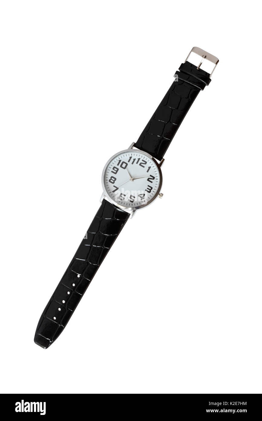 Montre-bracelet moderne blanc avec horloge. isolé sur fond blanc avec clipping path Banque D'Images