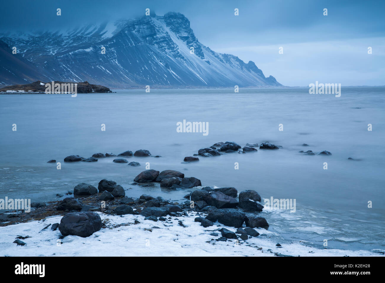 Paysage islandais à Stokksness Iceland, février 2015. Banque D'Images