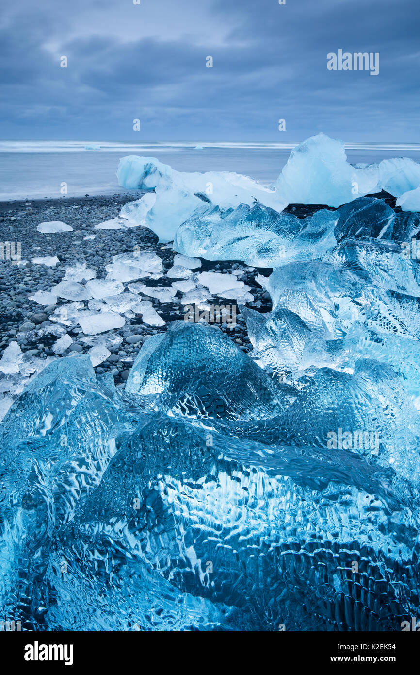 Ice onbeach à Jokulsarlon, Islande, février 2015. Banque D'Images