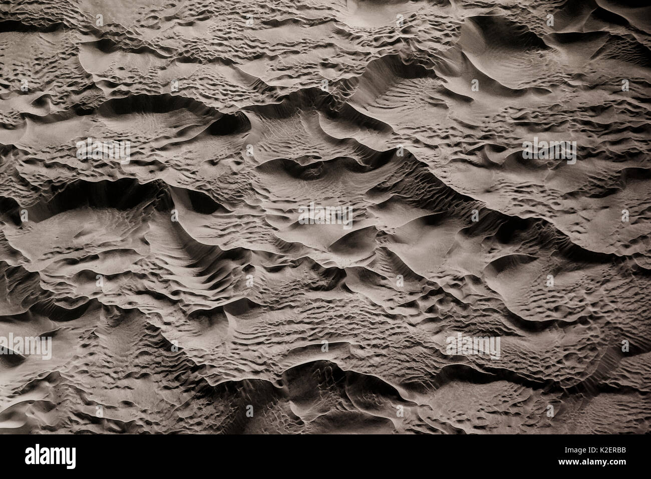 Vue d'avion de dunes de sable, Désert de Lut, l'Iran, décembre. Banque D'Images