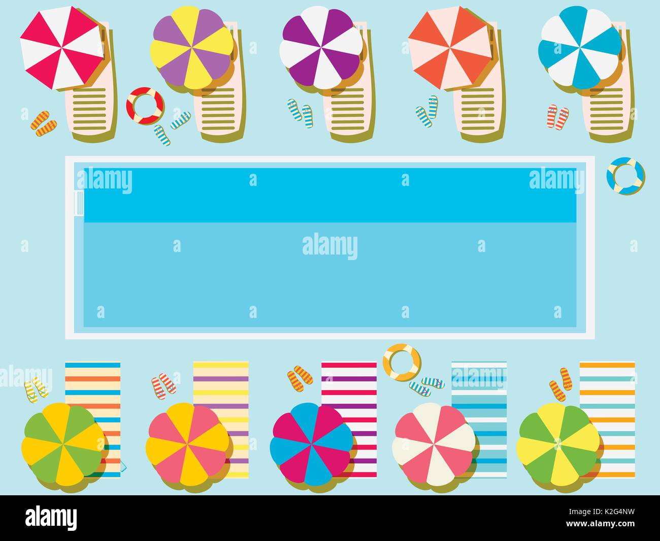 Piscine, Vue d'en haut. Des chaises longues et parasols contre le soleil, le repos à la piscine. Vector illustration Illustration de Vecteur