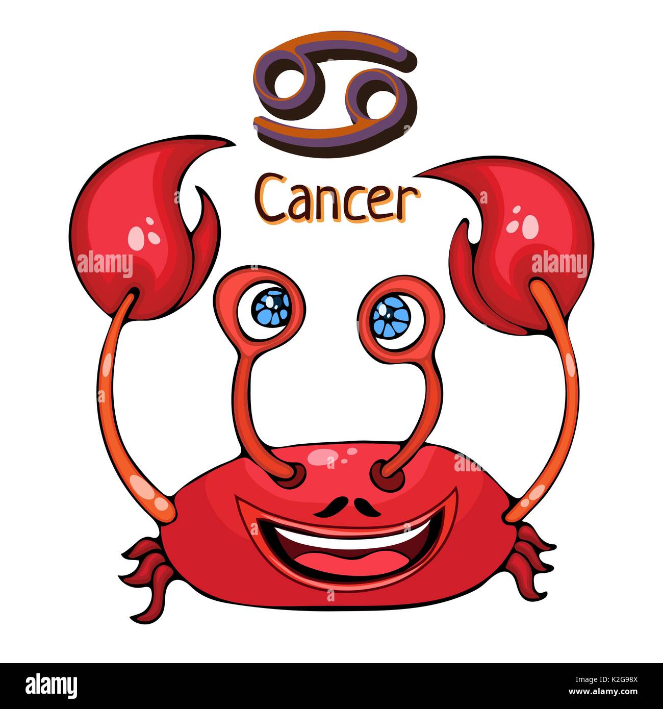 Signe astrologique Cancer caricature, caractère astrologique. Drôle peint avec le cancer un symbole isolé sur fond blanc, vector dessin à la main Illustration de Vecteur