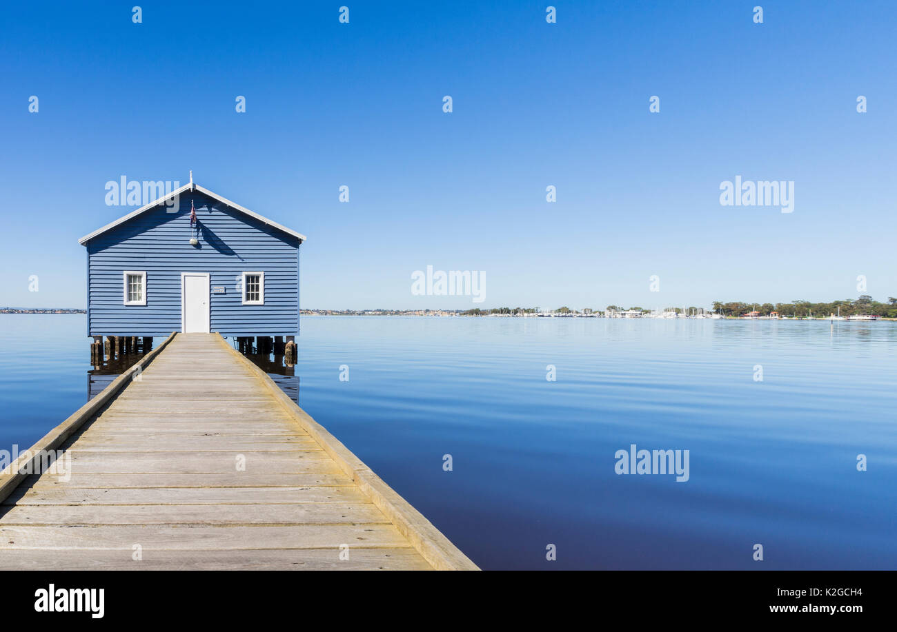 L'emblématique Crawley Boatshed pointe également connu sous le nom de Blue Boat House sur la rivière Swan à Matilda Bay, Crawley, Perth, Australie occidentale Banque D'Images
