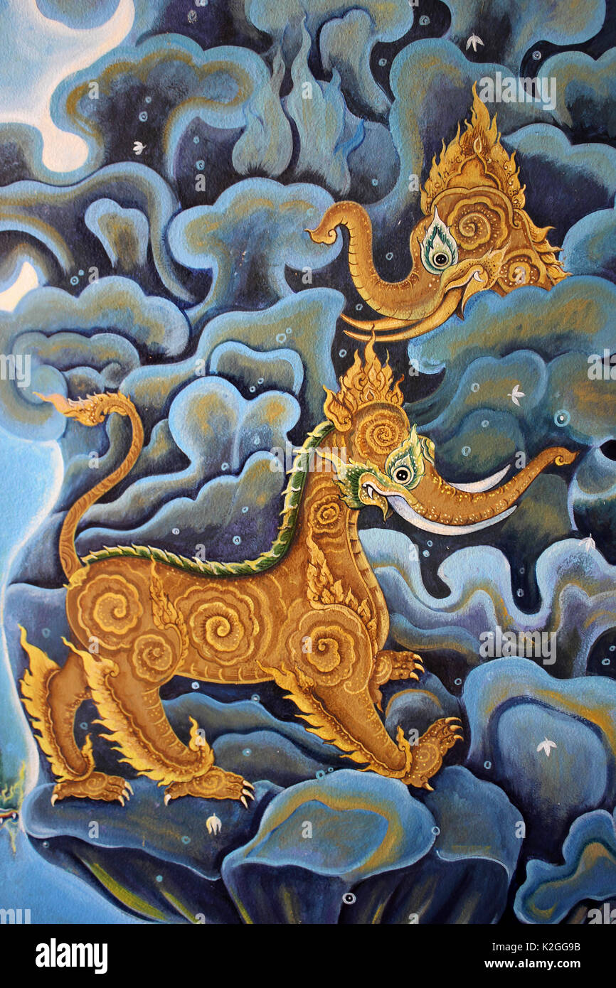 Thaïlande créature mythique 'Kochasri' - corps d'une tête de lion d'un éléphant Banque D'Images