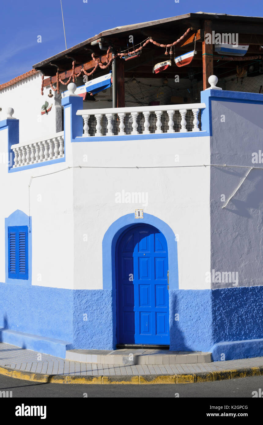 Chambre avec porte bleue, Puerto de las Nieves, Gran Canaria, Espagne Banque D'Images