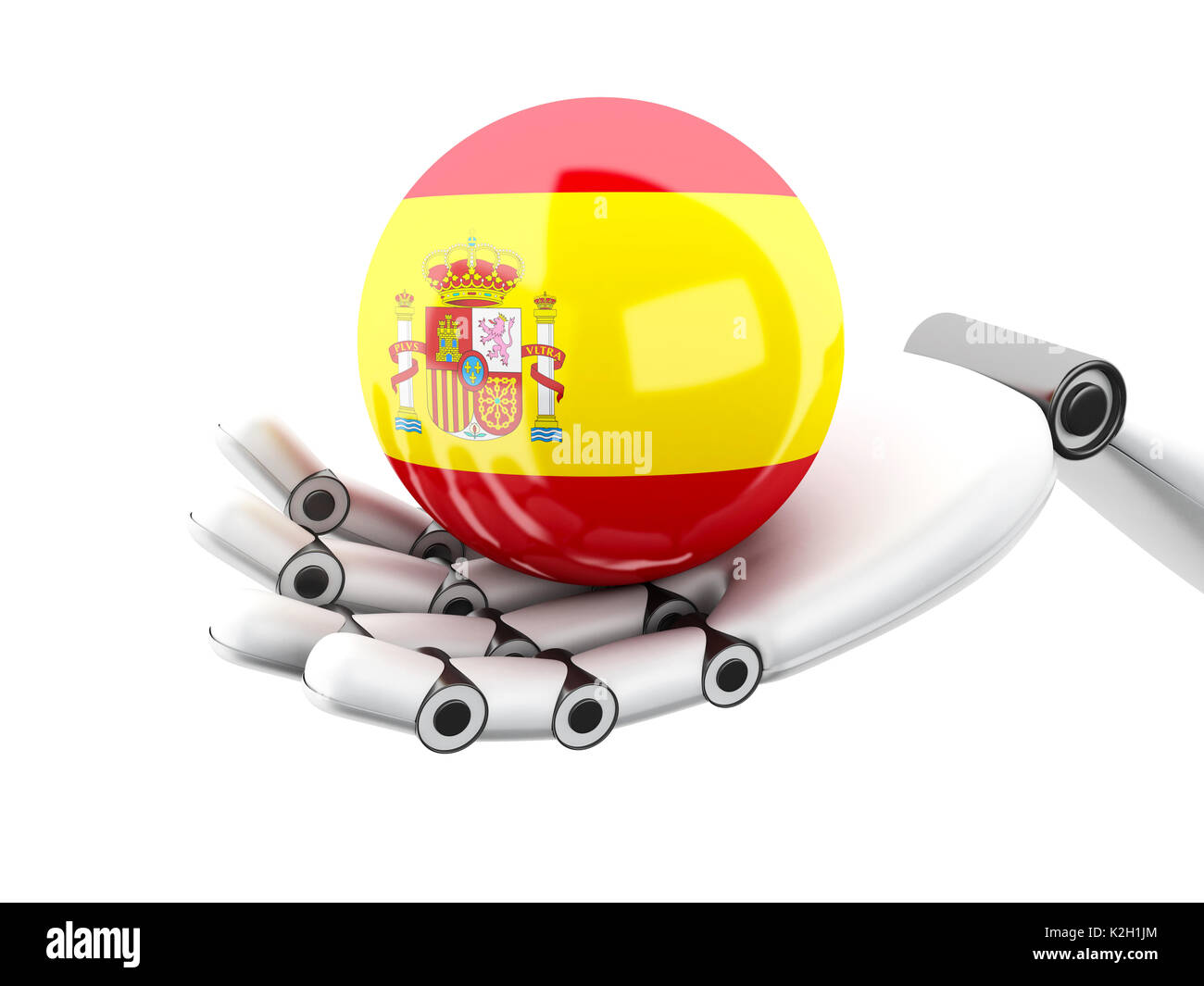 3d illustration. main robotique holding espagne drapeau correspondant. isolated on white bakground Banque D'Images