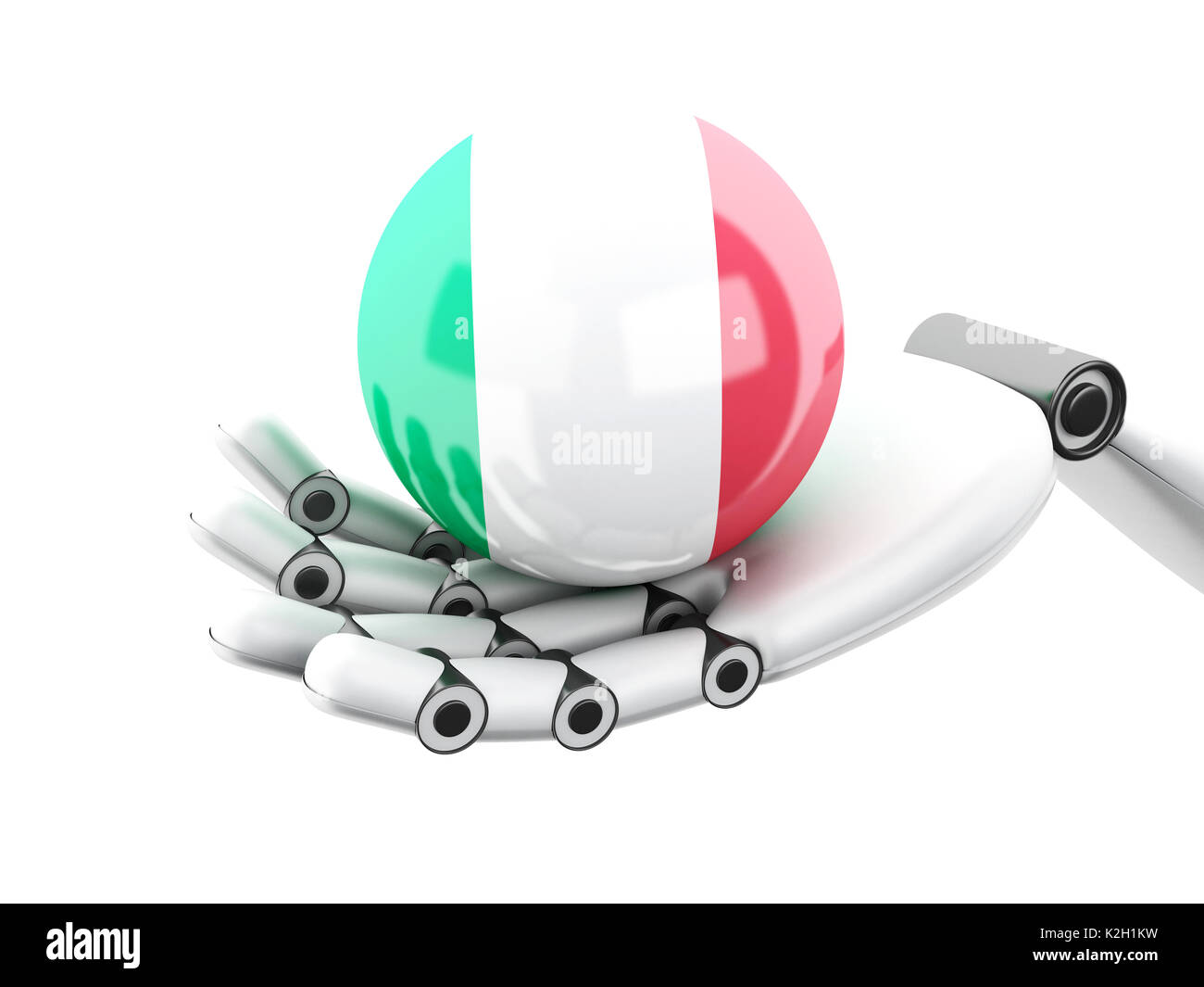 3d illustration. Tenir la main robotique de l'icône du drapeau de l'Italie. Isolated on white bakground Banque D'Images