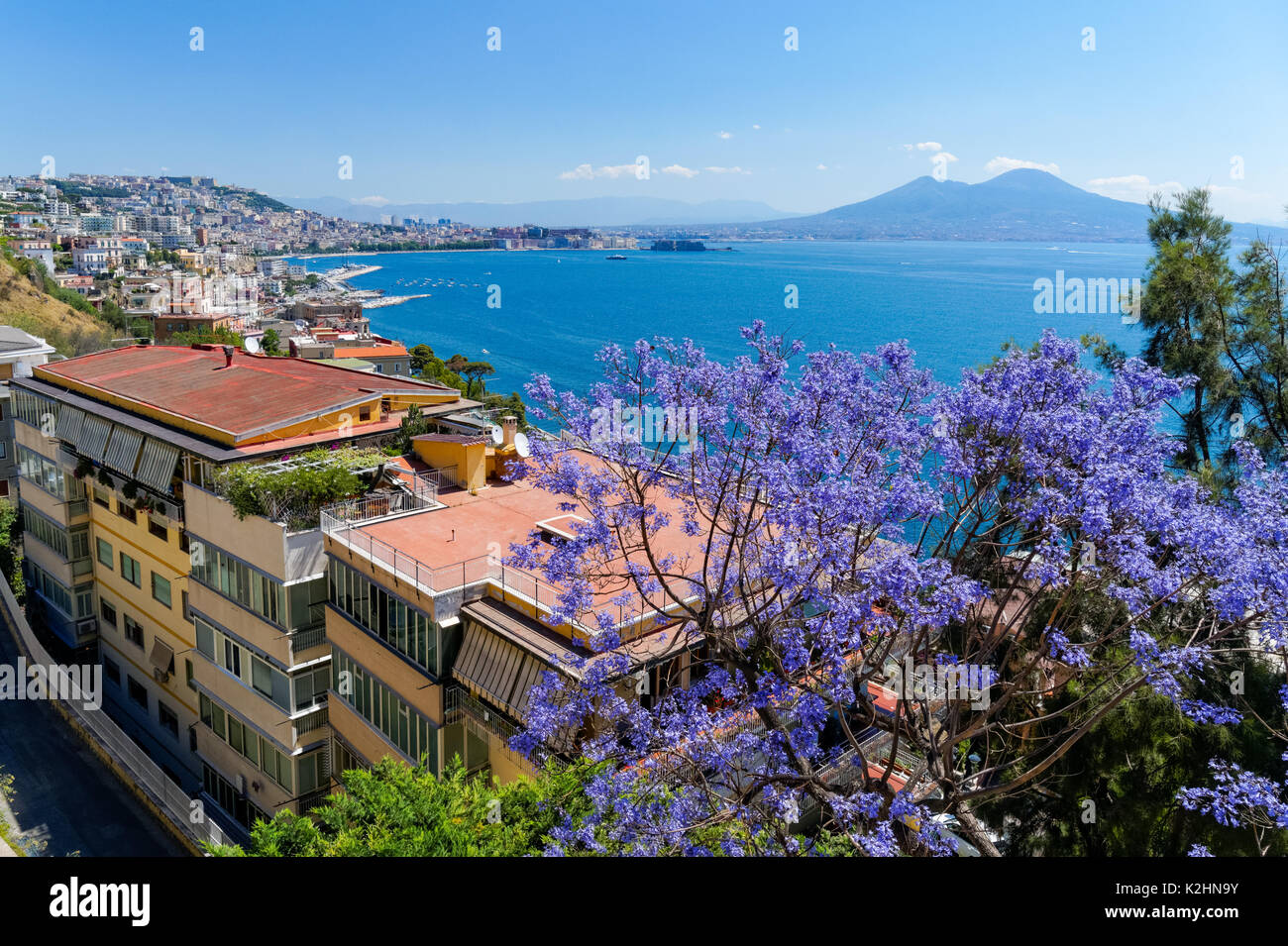 Vue panoramique de la Naples, avec le Vésuve en arrière-plan, Italie Banque D'Images