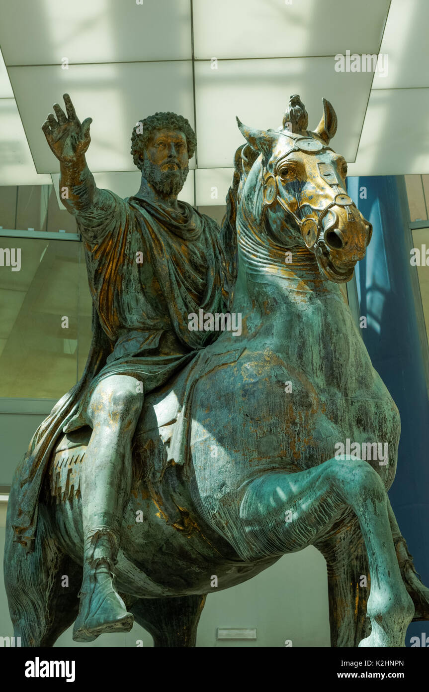 La Statue équestre de Marc Aurèle dans les musées du Capitole, Rome, Italie Banque D'Images