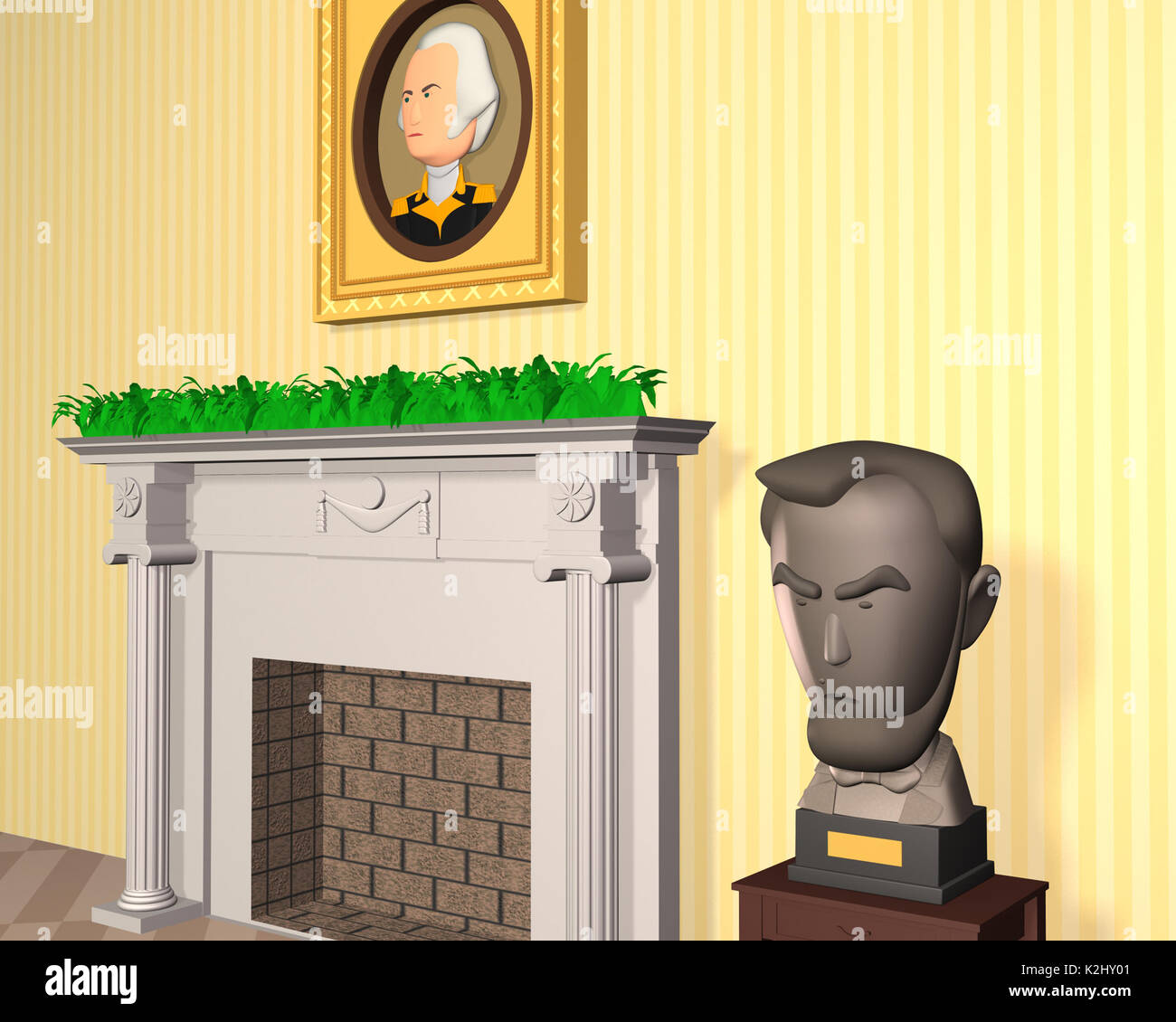 Portrait de George Washington et le buste d'Abraham Lincoln en bureau ovale Banque D'Images