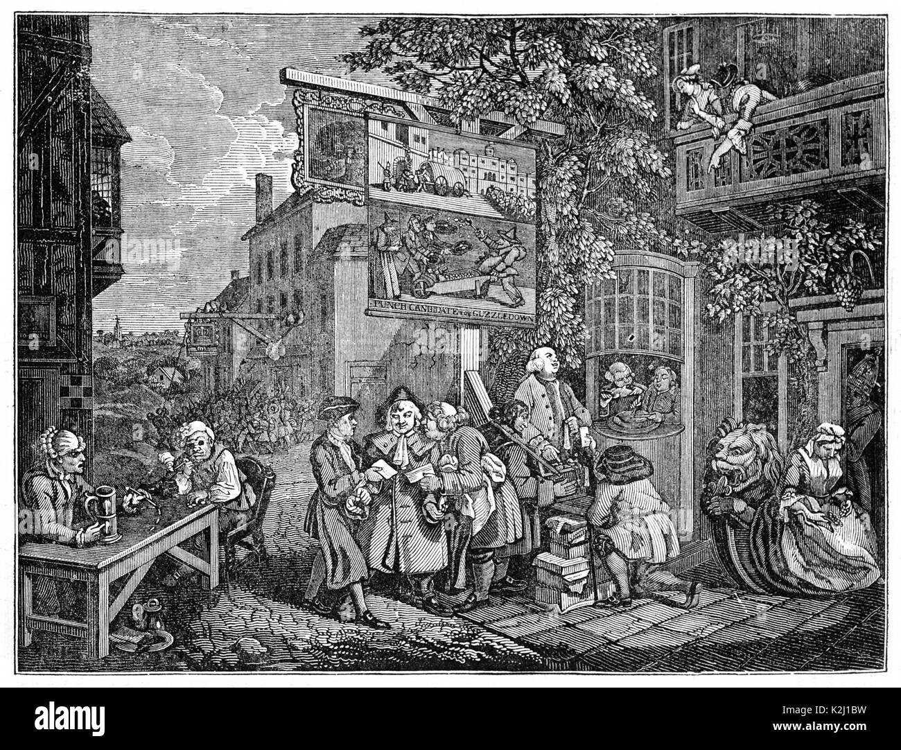 Vieille illustration humoristique de propagandistes politiques briguer les suffrages (humeurs d'une série). Créé par Hogarth, publié sur Penny Maga Banque D'Images