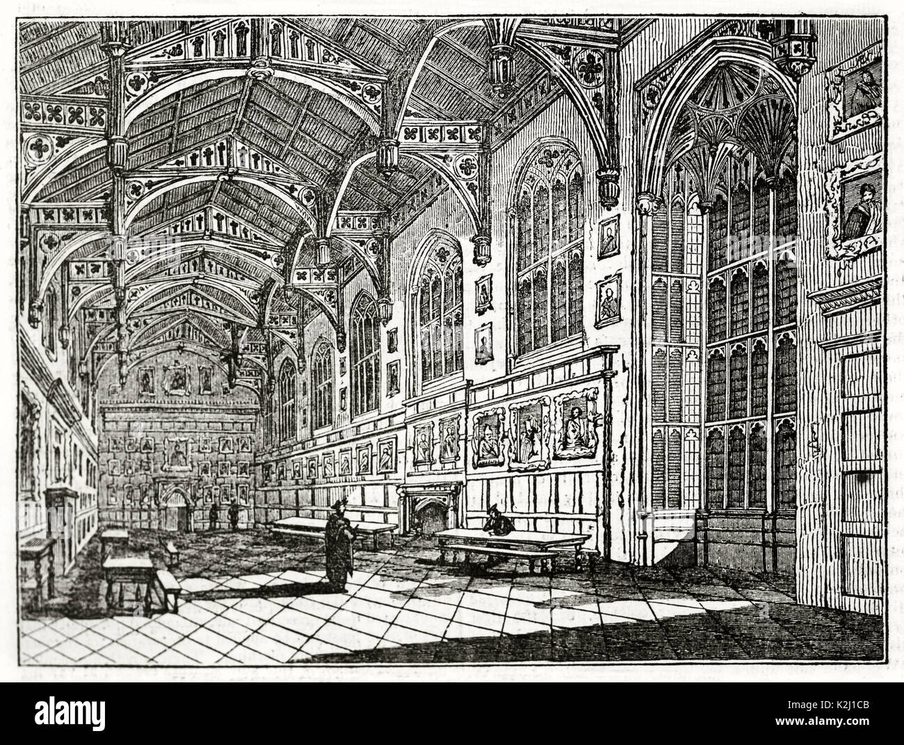 Vue ancienne de Christ Church Hall, Oxford, Royaume-Uni. Créé par Delamotte, publié le Penny Magazine, Londres, 1835 Banque D'Images