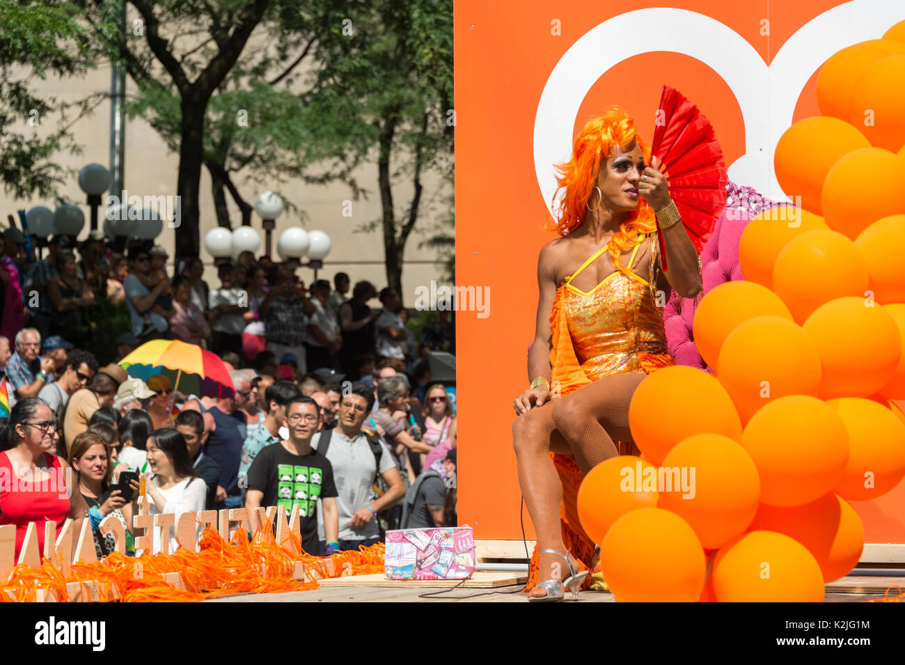 Montréal, le 20 août 2017 : drag queen qui prennent part à la parade de la Fierté gaie de Montréal Banque D'Images