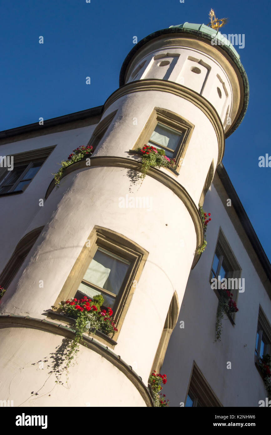 Détail d'un immeuble du patrimoine dans l'Altstadt ou vieille ville de Ratisbonne, Bavière, Allemagne Banque D'Images