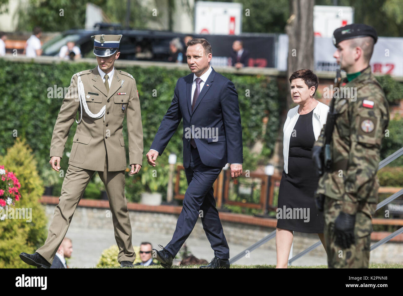 31 août 2017 - Lubin, Pologne - 37e anniversaire de "žSolidarnoscâ€ Syndicat en Pologne. Les célébrations officielles ont eu lieu à Lubin, à l'occasion du 35e anniversaire de la fusillade par les autorités communistes des trois manifestants. Lubin. La Pologne. En Photo : Le Président de la Pologne Andrzej Duda et premier ministre Beata Szydlo (crédit Image : © Krzysztof Kaniewski via Zuma sur le fil) Banque D'Images