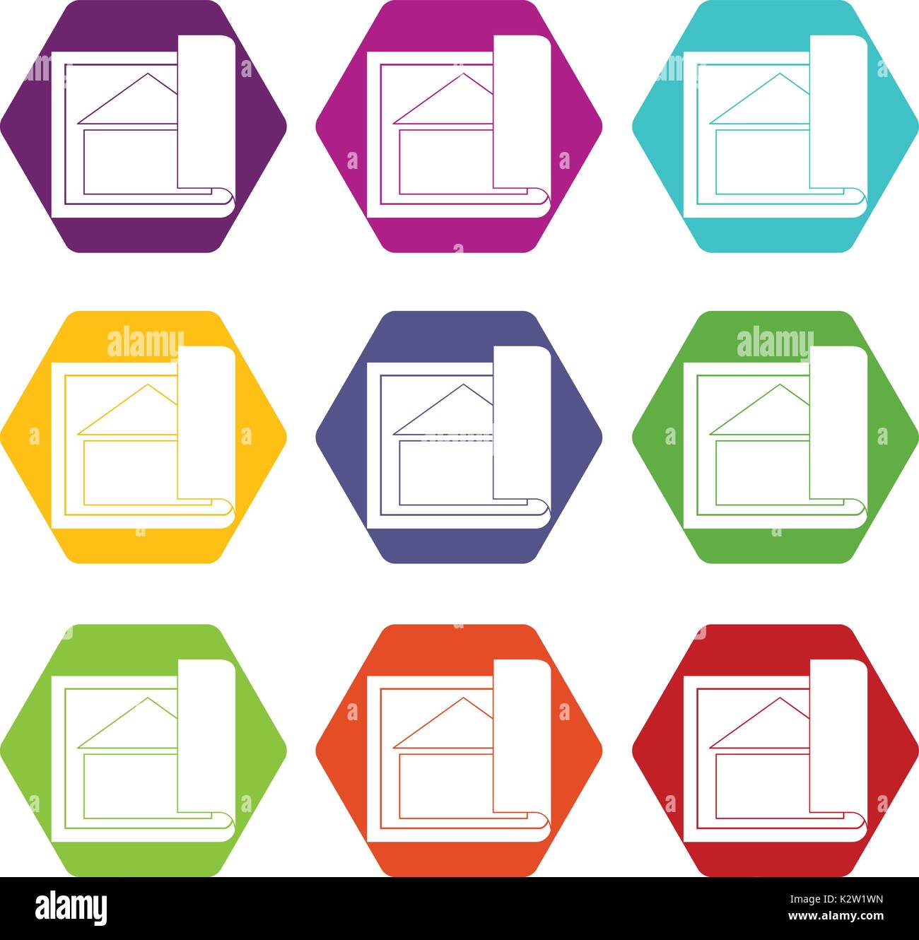 Plan de bâtiment de l'hexaèdre couleur icon set Illustration de Vecteur