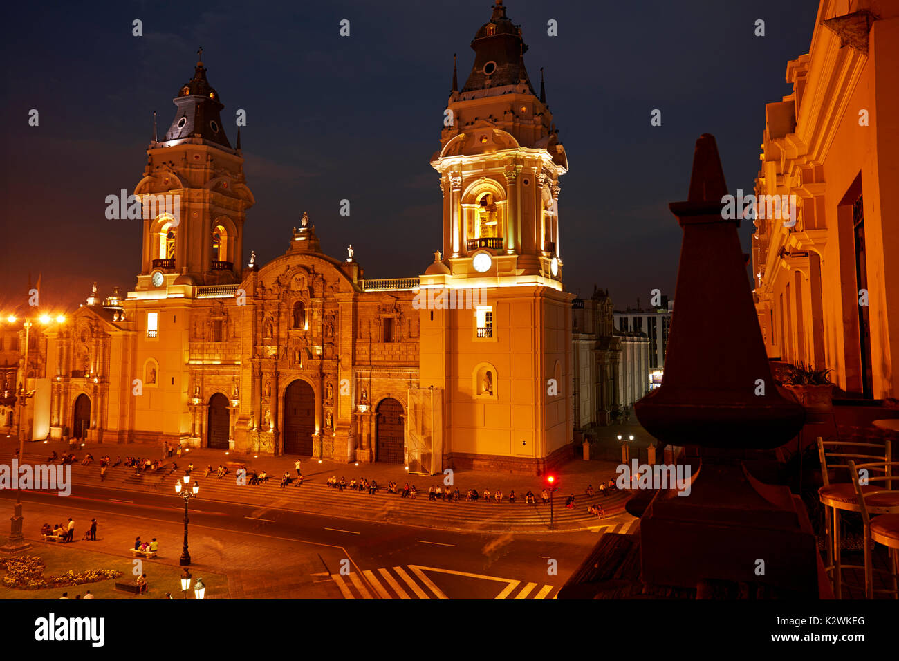 Basilique Cathédrale de Lima (1535) a commencé la construction de la Plaza Mayor, centre historique de Lima (Site du patrimoine mondial), Pérou, Amérique du Sud Banque D'Images