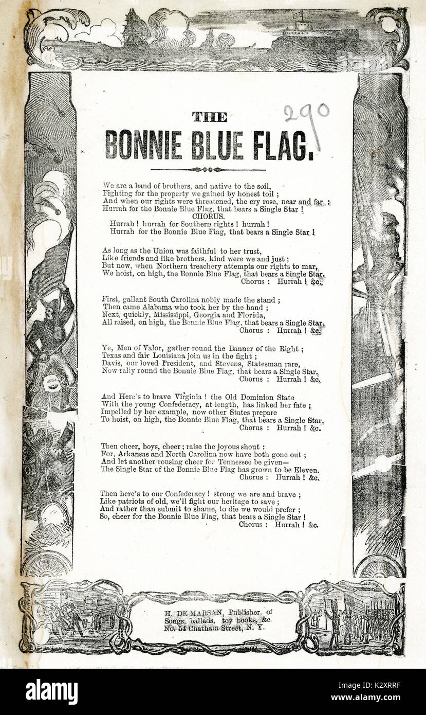 En travers de la guerre civile américaine, intitulée "Le Bonnie Blue Flag, ' l'expression de fierté et de patriotisme dans le symbole du drapeau confédéré précoce, publié à New York, 1861. Banque D'Images